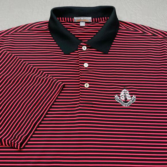 Peter Millar Shirt Large Red Black Striped Summer Comfort Links Performance Tech - Picture 1 of 8